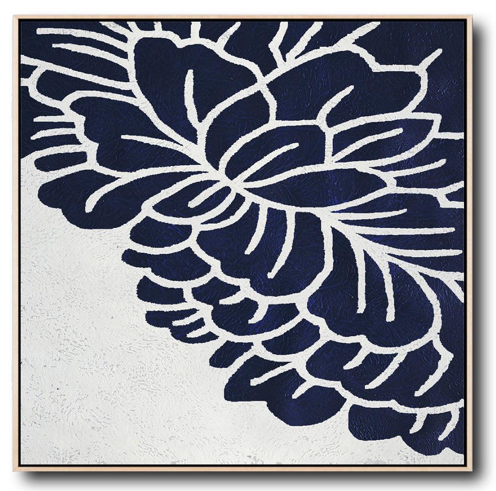 Buy Large Canvas Art Online - Hand Painted Navy Minimalist Painting On Canvas - Contemporary Prints Large